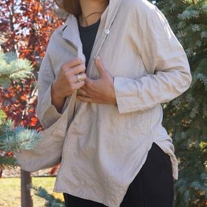 Beige linen long button up top